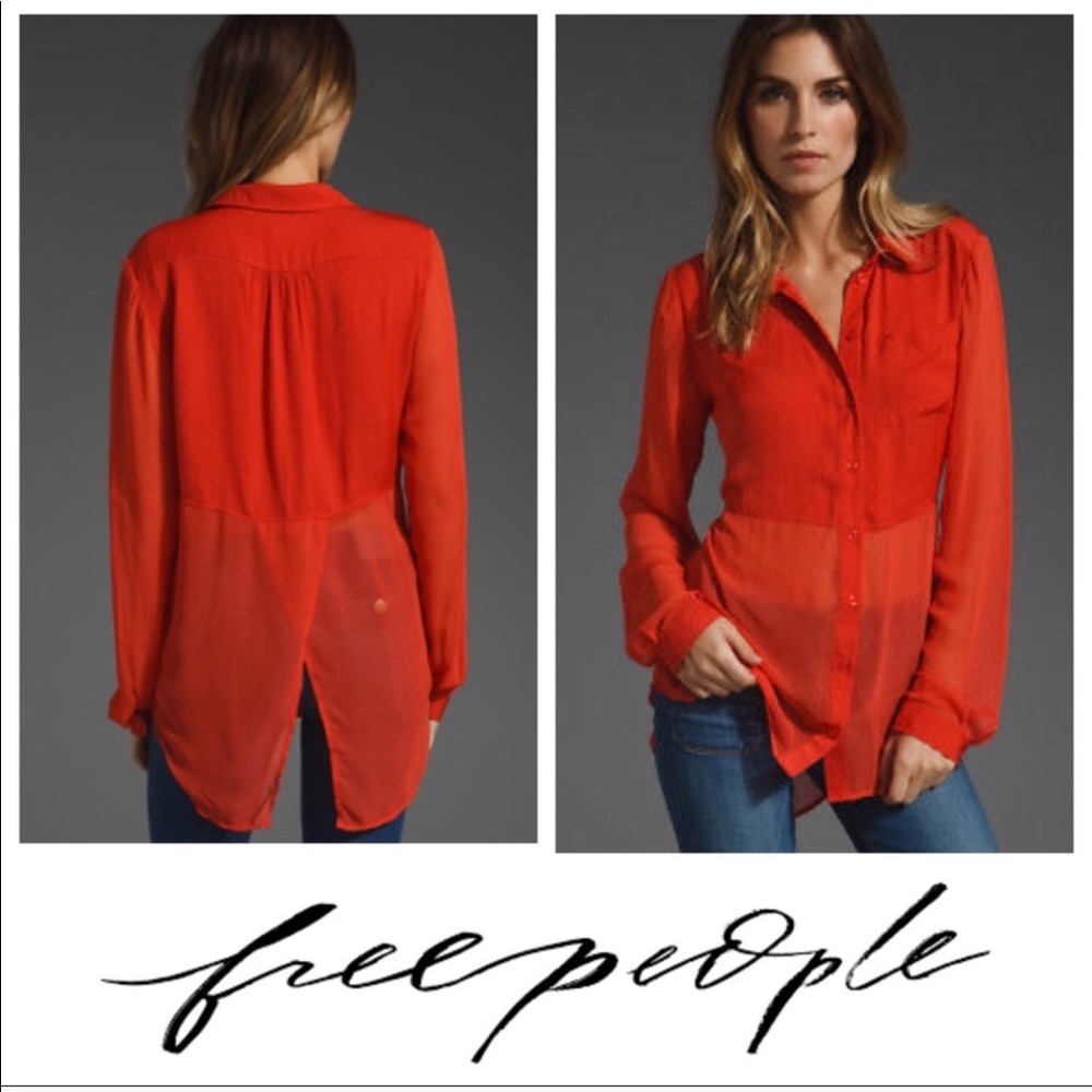 Free people red best of both worlds blouse size s